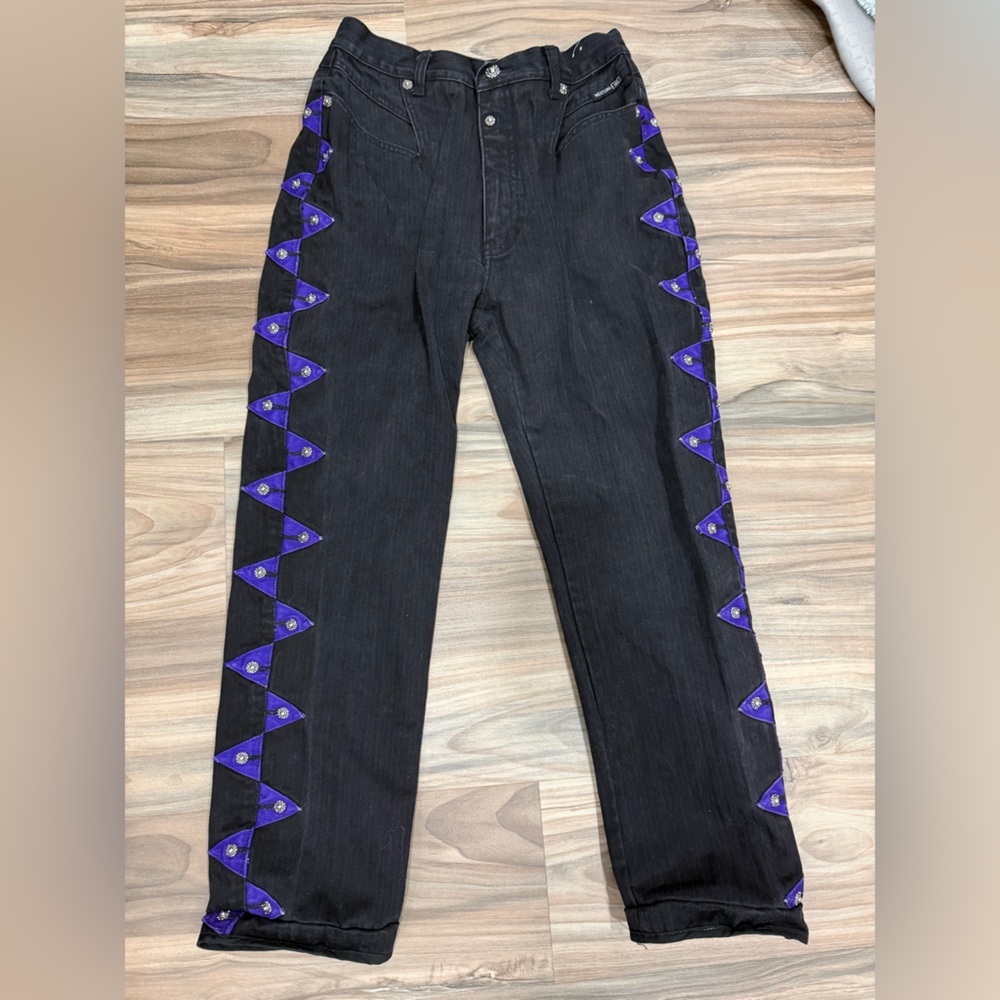 Vintage Black Jeans with Purple Detailing